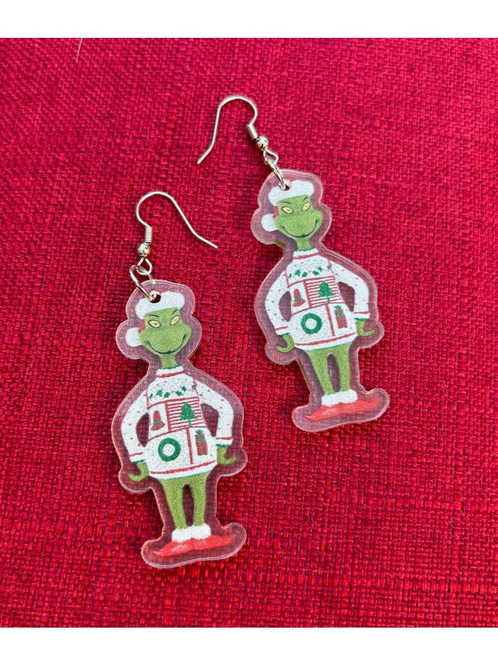 The Grinch Christmas Fashion Earrings - White Christmas Sweater